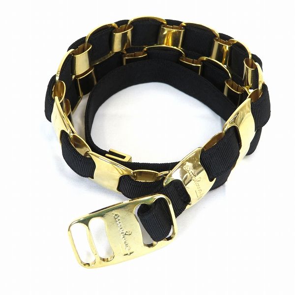 ae サルヴァトーレフェラガモ Ferragamo ベルト 黒 金 ゴールド