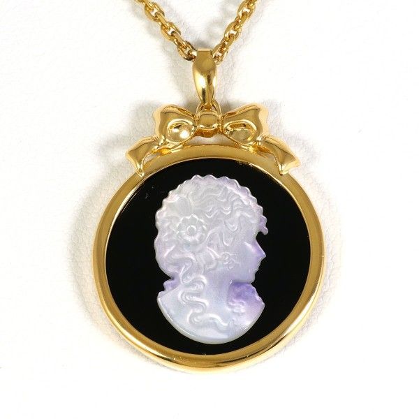 K18YG ネックレス NECKLACE シェル オニキス カード鑑別書 総重量約8.6g 約40cm