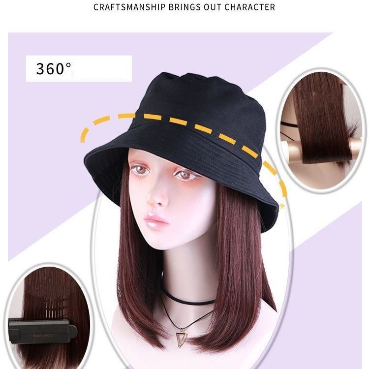 帽子付きウィッグ 未使用 ボブ バケットハット 毛付き帽子 ストレート 