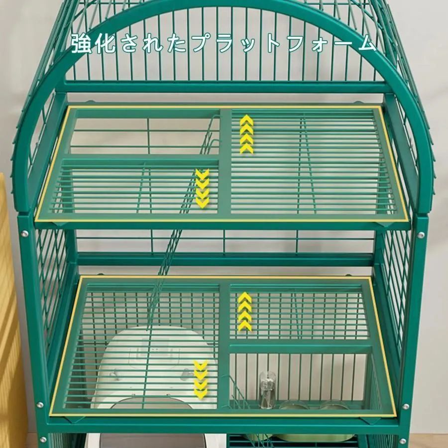 ゲージ引き出し式トレー付キャットケージ棚板とハンモック付きケージ