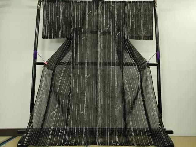 平和屋着物 上 夏物 絹芭蕉 紗紬 蜻蛉 トンボ 黒紅色地 ロング丈 DZAA9133kh5