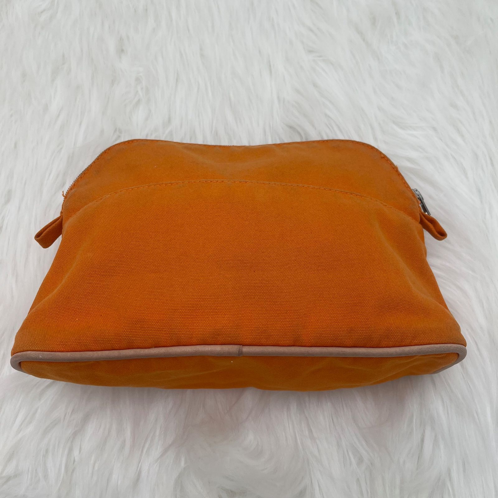 HERMES エルメス　ボリードポーチMM オレンジ系　美品　化粧ポーチ HERMES エルメス ポーチ ボリードポーチ キャンバス レザー