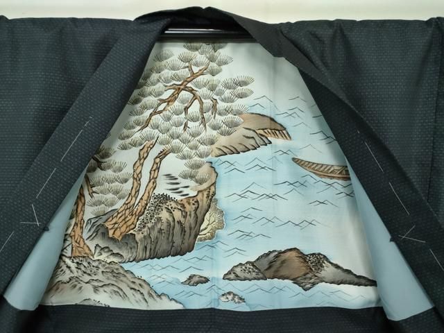 平和屋着物○男性 本場大島紬 アンサンブル 長羽織 亀甲柄 証紙付き