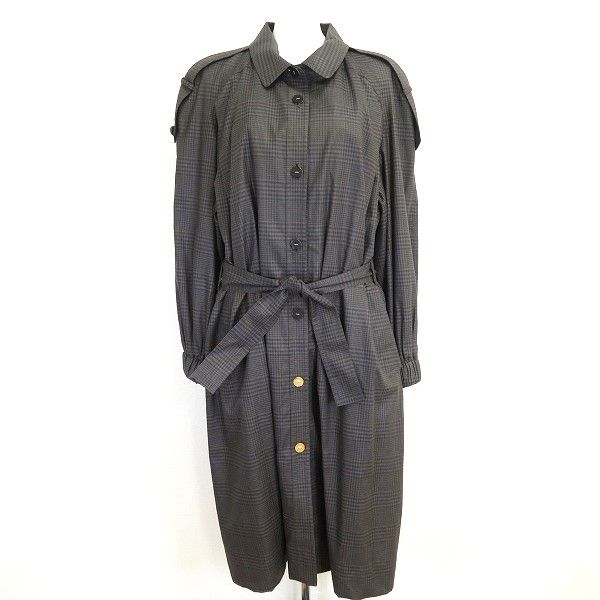 a レリアン Leilian E.Sports コート 9号 茶 黒 チェック トレンチコート 綿 レディース 972561 k01