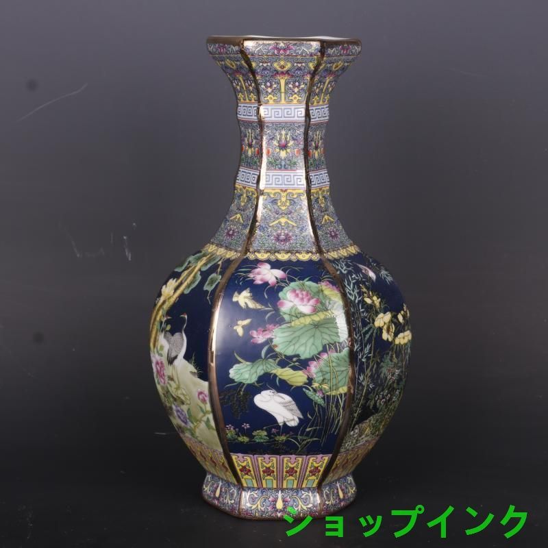 琺瑯彩蒔花鳥六方花瓶 景徳鎮 陶磁器 装飾品 工芸品 置物 琺瑯彩花鳥紋六稜賞瓶 景徳鎮 陶磁器 装飾品 現代工芸