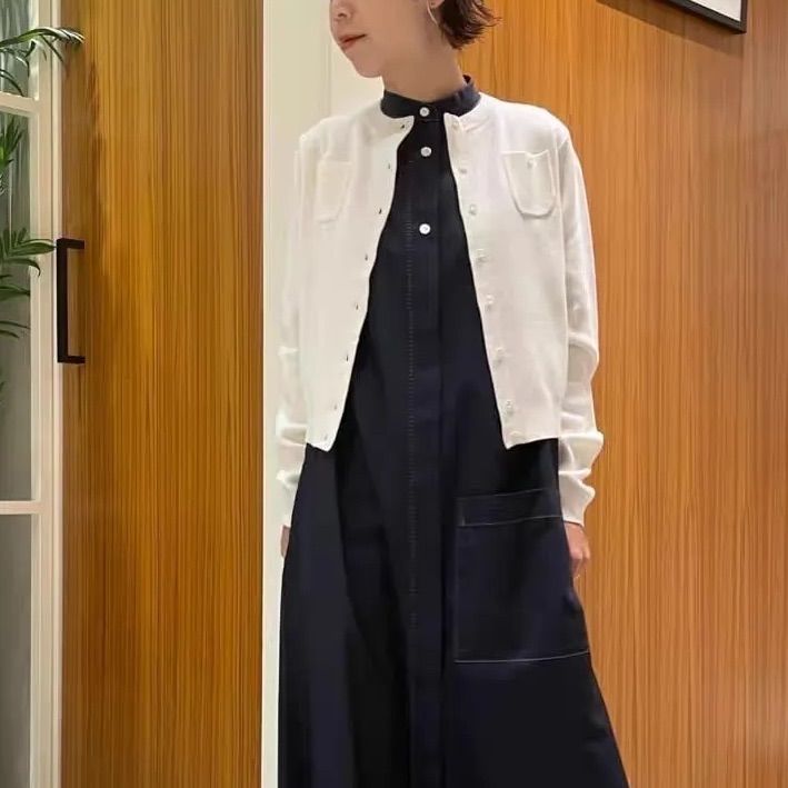 コットンカシミヤクルーネック カーディガン