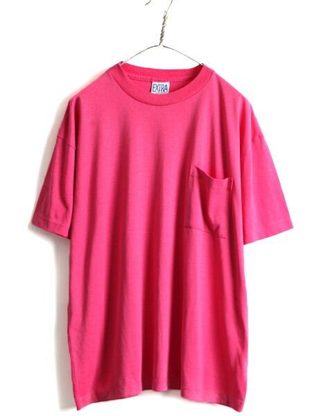 90s USA製 レアカラー ピンク □ ポケット付き 無地 半袖 Tシャツ