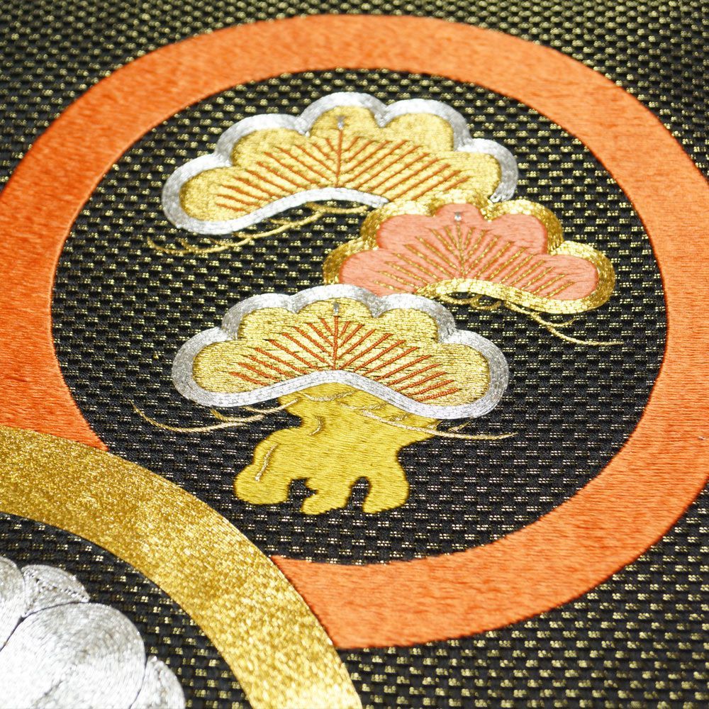 正絹 塩瀬 九寸名古屋帯 金駒刺繍 装飾文様