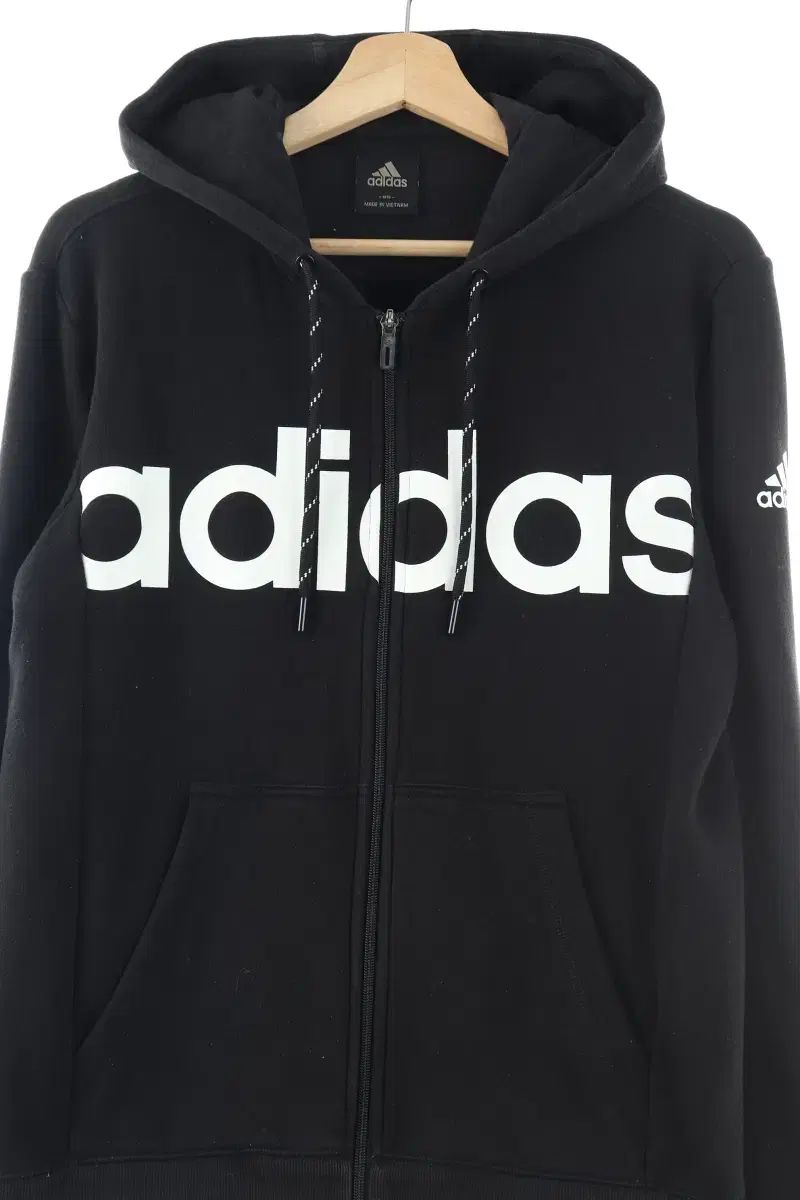 （ M ） adidas(アディダス) フード付き ジップアップパーカー 黒 裏起毛 ビッグ ロゴ オールドスクール- F85E