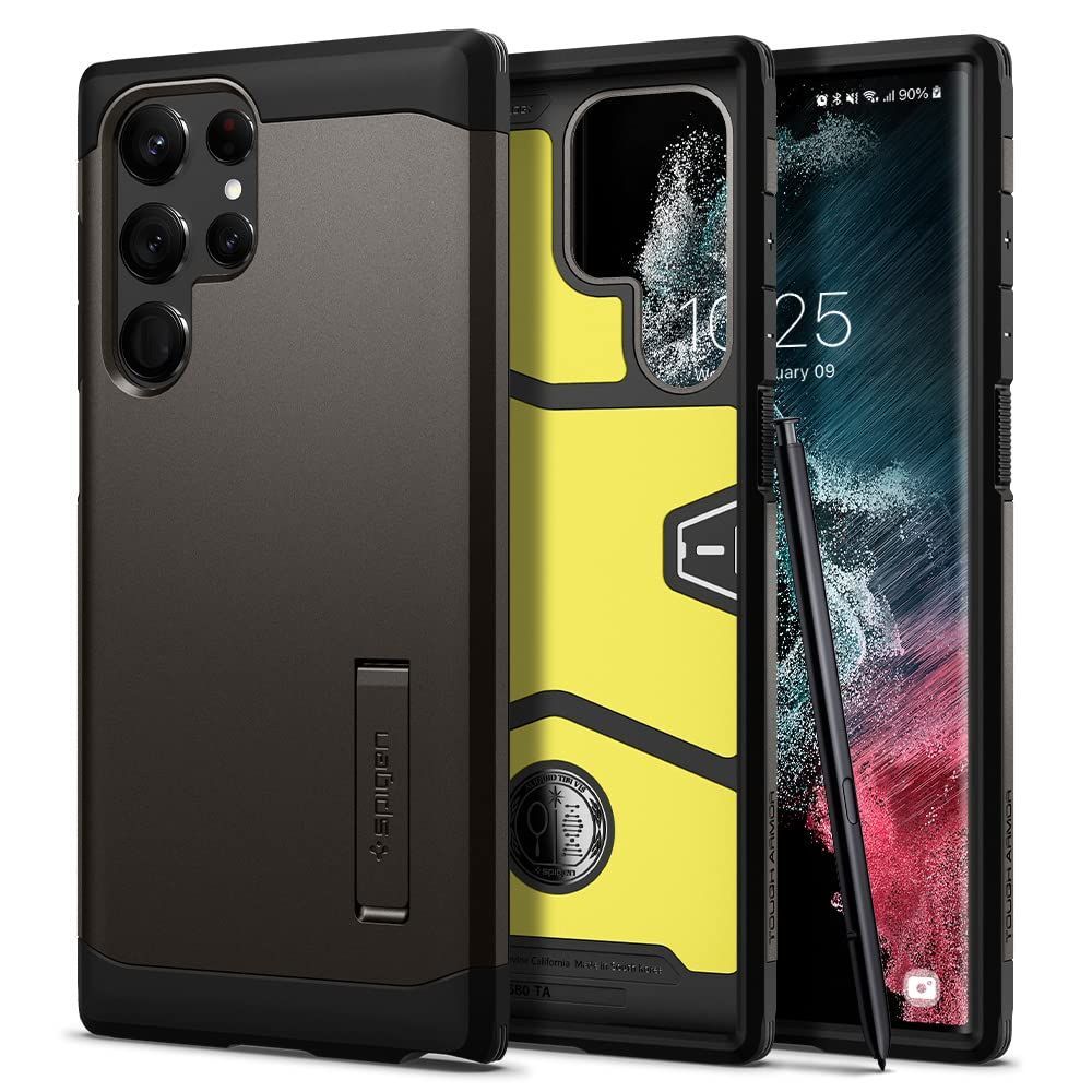 【特価商品】米軍MIL規格取得 カメラ保護 スタンド付き 3層構造 傷防止 ] 衝撃吸収 SCG14 | ワイヤレス充電対応 SC-52C [ タフ・アーマー ケース Ultra ACS03924 S22 Galaxy (ガンメタル) Spigen