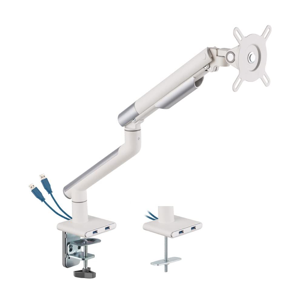 Alterzone シングルモニターアーム ディスプレイアーム VESA 75×75 100×100 17〜32インチ対応 クイックリリース メカニカルスプリング式 スチール ホワイト (USBポートあり)