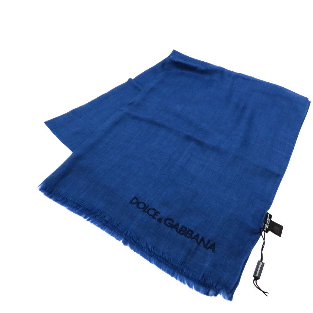 ≪ げ≫ DOLCE-GABBANA ドルチェ＆ガッバーナ GQ241E マフラー メンズ レディース カシミア100％ ブルー ロゴ入り ショール ストール A2300077 無料ギフトラッピング承ります