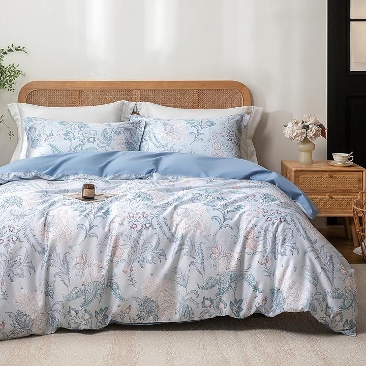 MILDLY 布団カバーセット 4点セット 通気性 60番手高密度織り オリジナル柄デザイン ベッドカバーセット おしゃれ 枕カバーx2 掛け布団カバーx1 マットレスカバーx1 Darliya シングル S