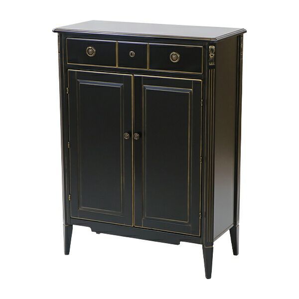 ロココ調 サイドボード 約W 80×約D 38×約H 108.5 cm 収納 木製 ロココ アンティーク クラシック レトロ ヨーロピアン エレガント キッチンカウンター キャビネット シューズボックス サイドチェスト rococo-f 131 選択 ブラック