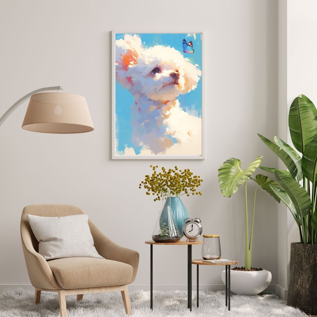 蝶犬戯舞 - トイプードル犬の子犬 No.3】春・蝶・子犬・アート