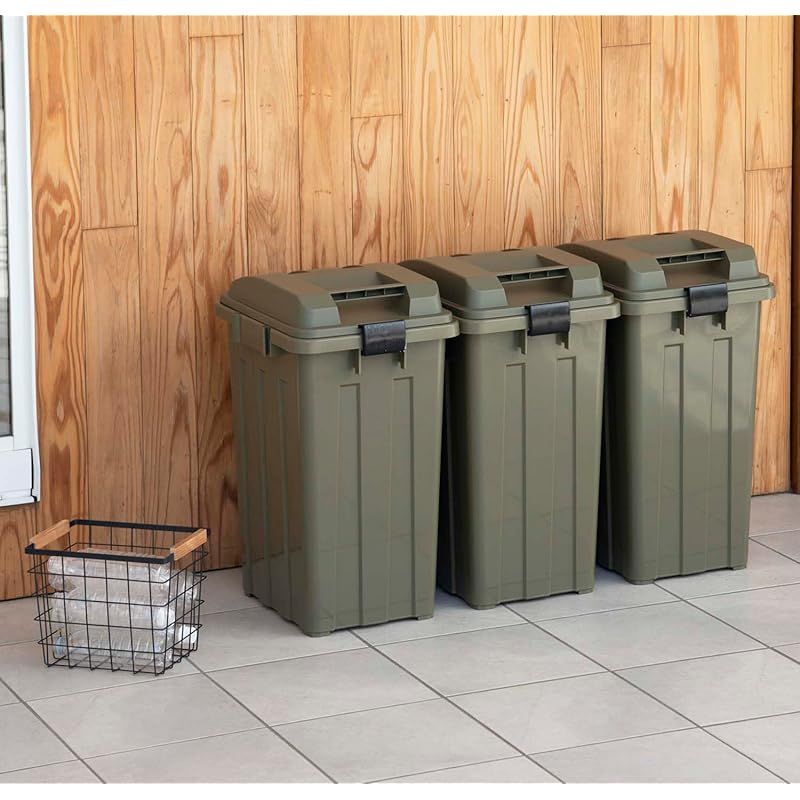 co.jp TONBO 新輝合成 Shinki Gosei トンボ ゴミ箱 連結 ハンドル付 45リットル カーキグリーン 3個セット 幅33.5×奥行41.5×高さ60.5cm 蓋付き 分別 丈夫 屋外 ベランダ 大きい アウトドア USTAUSTRALIA_COM_AU