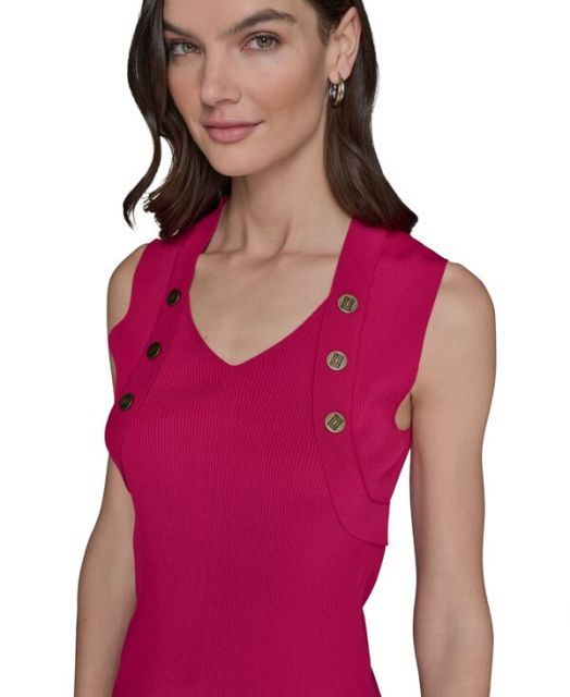 売れ筋商品|||カールラガーフェルド ニット&セーター アウター レディース Women's Ribbed Button-Front Sweater Tank Top Cerise 送料無料】 カール ラガーフェルド レディース ニット・セーター