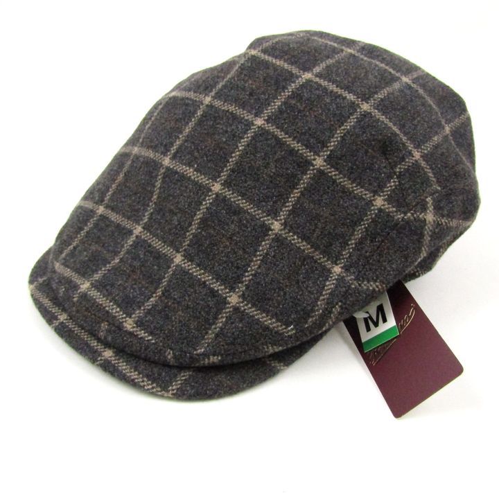 ボルサリーノ ハンチング 帽子 ブランド チェック ウール メンズ M 56.5cm サイズ グレー Borsalino