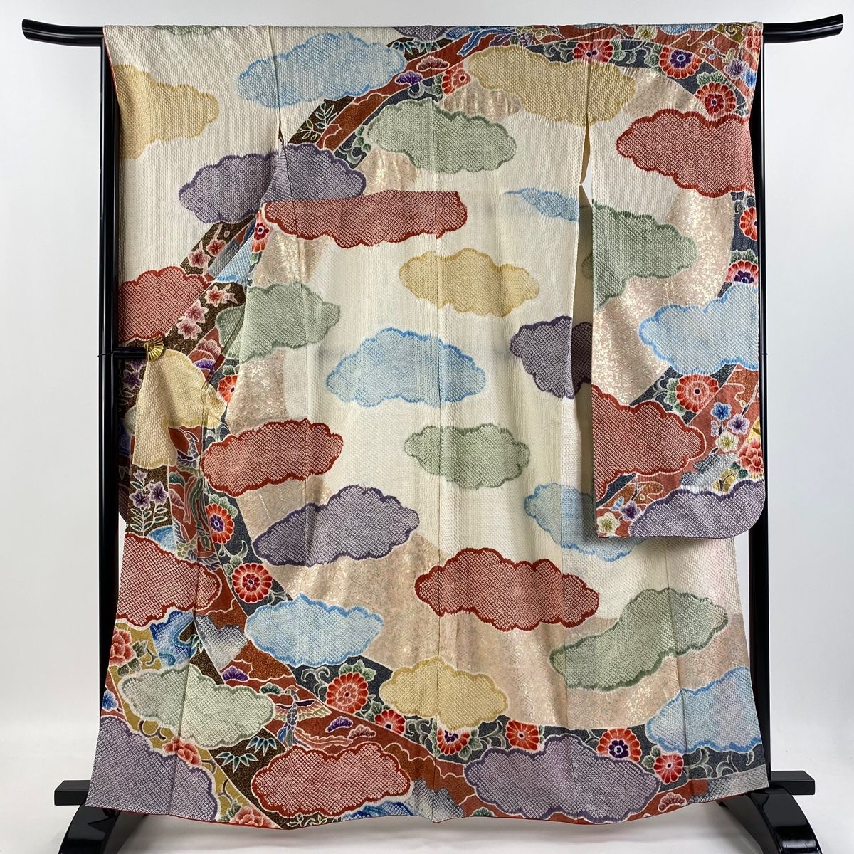 振袖　広衿　袷　金彩　裄長　ロング丈　裄67.5cm　丈162.5cm 振袖 身丈162.5cm 裄丈68.5cm L 袷 袋帯フルセット 桜 牡丹 金糸
