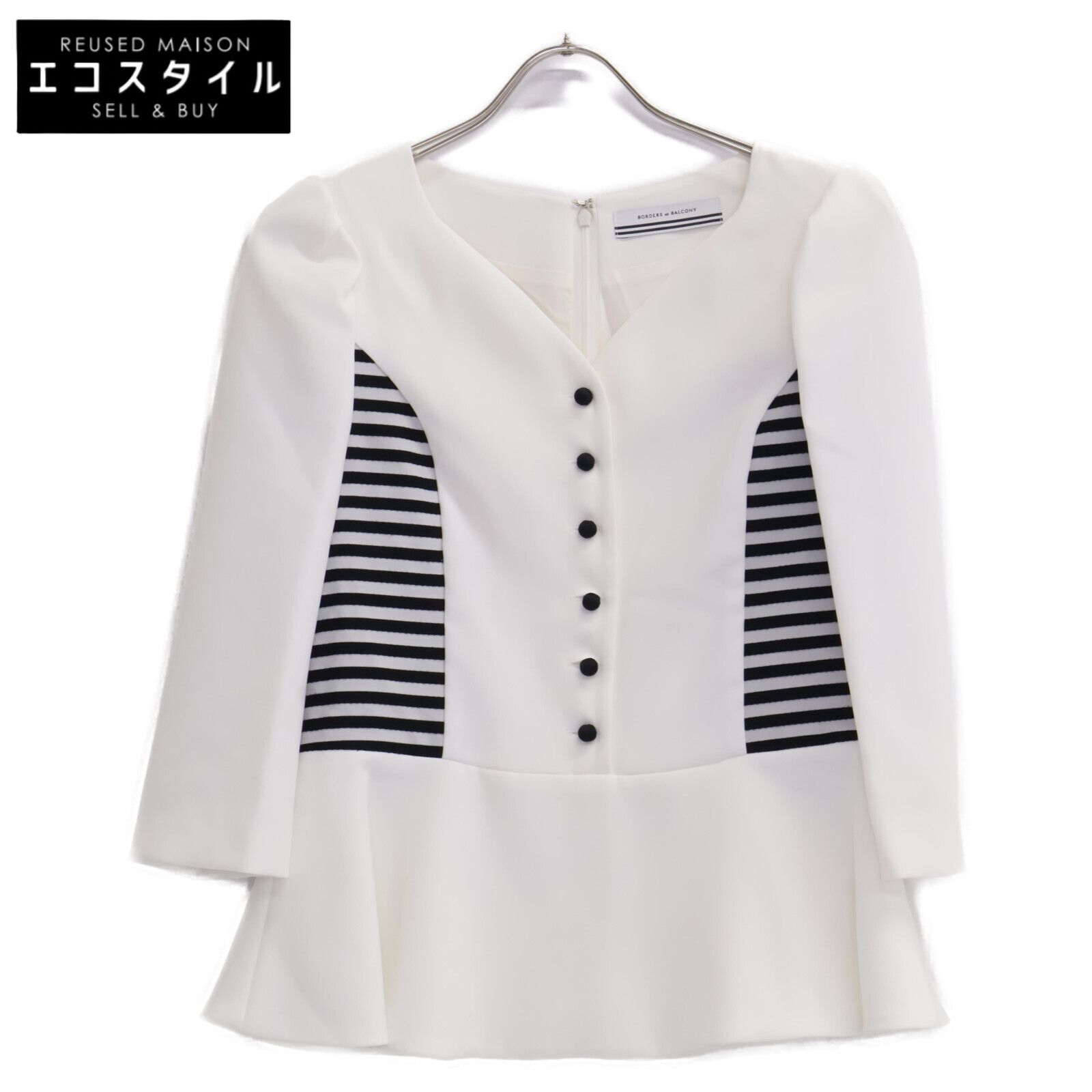 BORDERS at BALCONY ボーダーズアットバルコニー |22年製 BD2221-3C-02 HEART NECK TWILL BLOUSE ハート ネック ツイル 36
