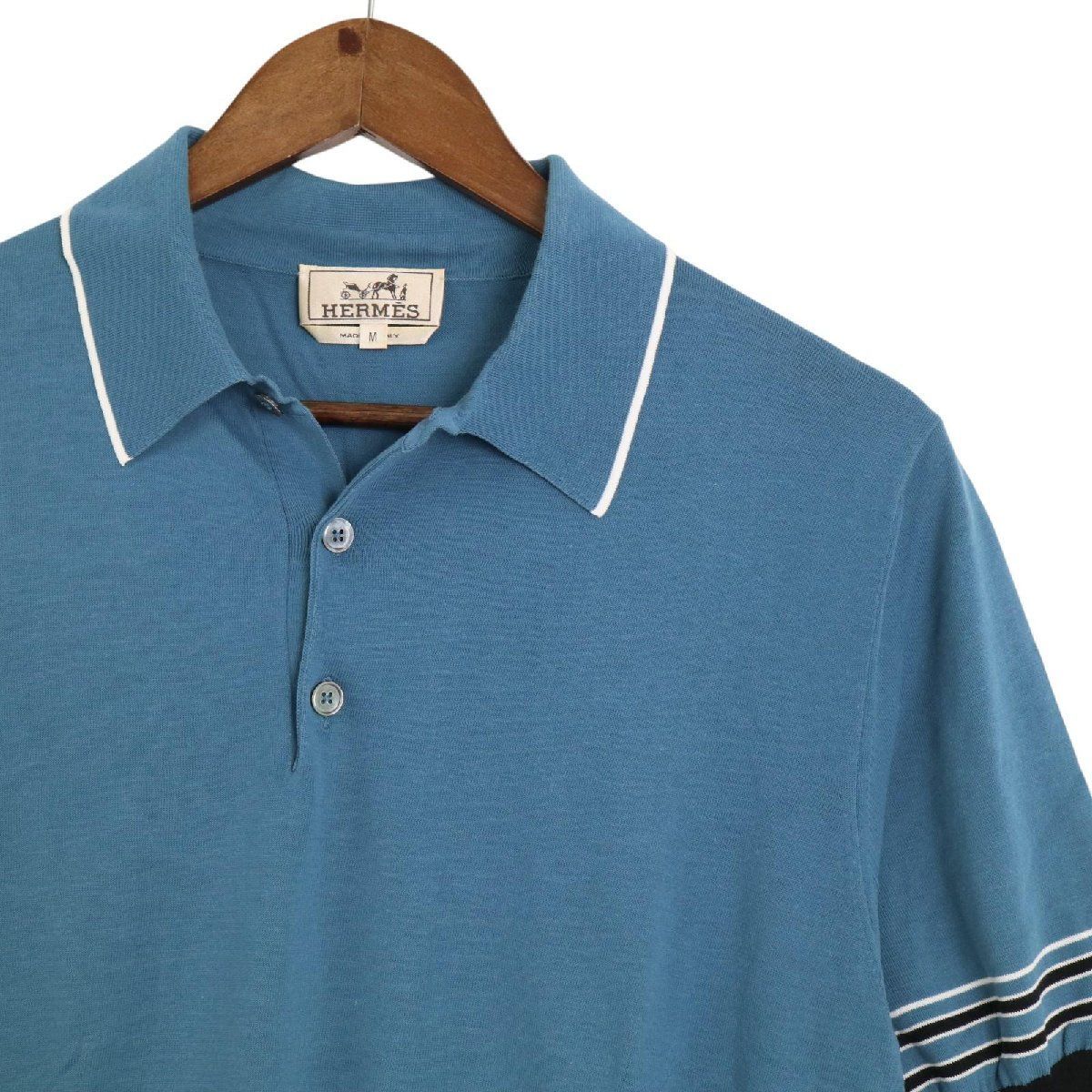 HERMES エルメス メンズ コットン 半袖 ポロニット ポロシャツ M