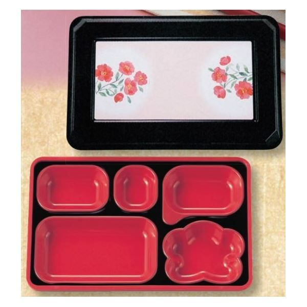 業務用弁当箱10セット FW-600 ダイナミック副食 本体 黒 内赤40 | 蓋 黒 しゃくやく