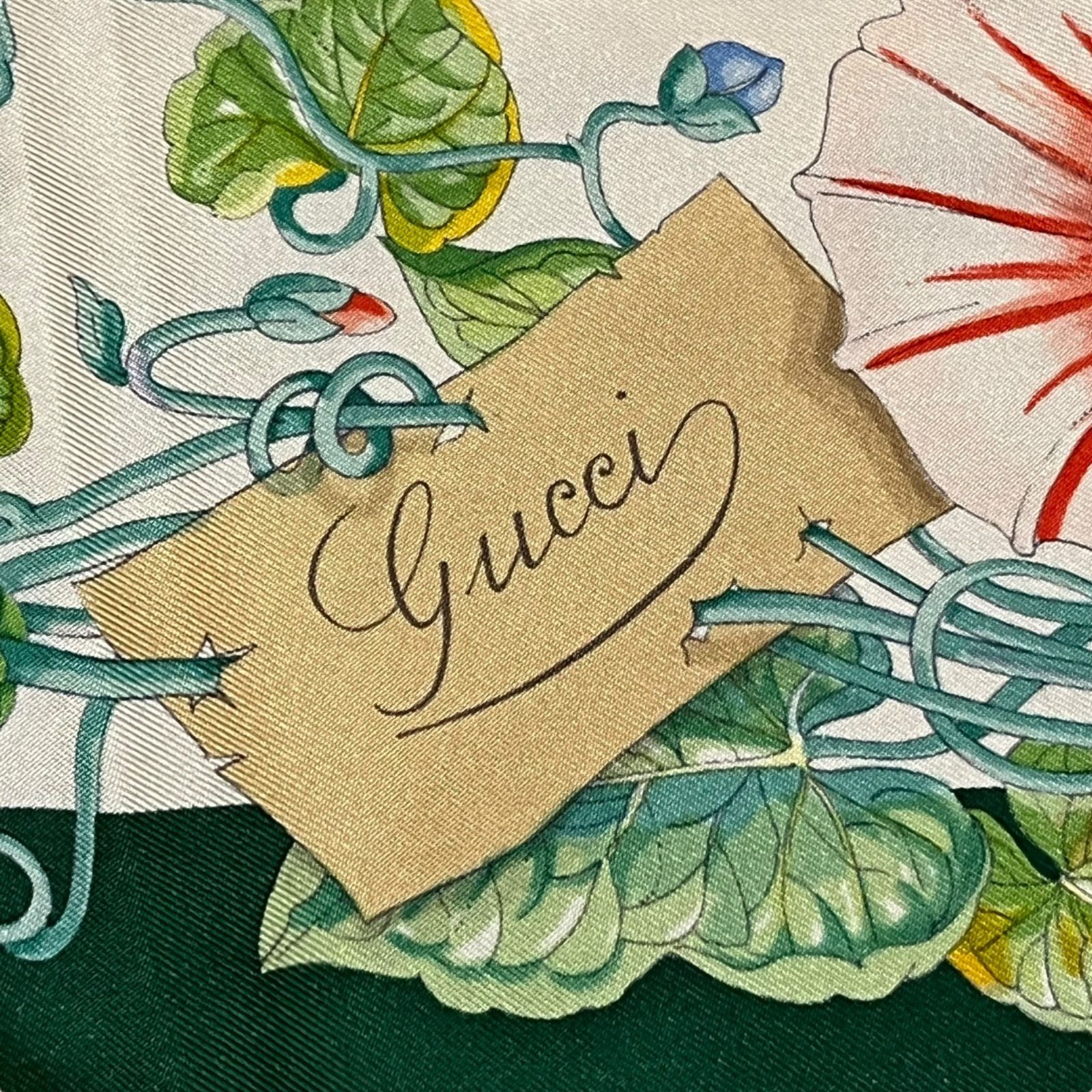 管34672】美品☆GUCCI グッチ プリント シルクスカーフ 蝶々