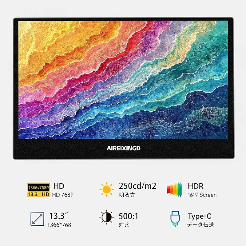 在庫限り Aireixingd モバイルモニター 11 6インチ 1366 x 768 HD TN液晶パネル ポータブルモニター 内蔵スタンド VESA対応 デュアルモニター 内蔵スピーカー ゲーミングモニター 軽量 USB Type C Mi