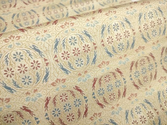 平和屋着物○九寸開き名古屋帯 花唐草丸文 金糸 正絹 逸品