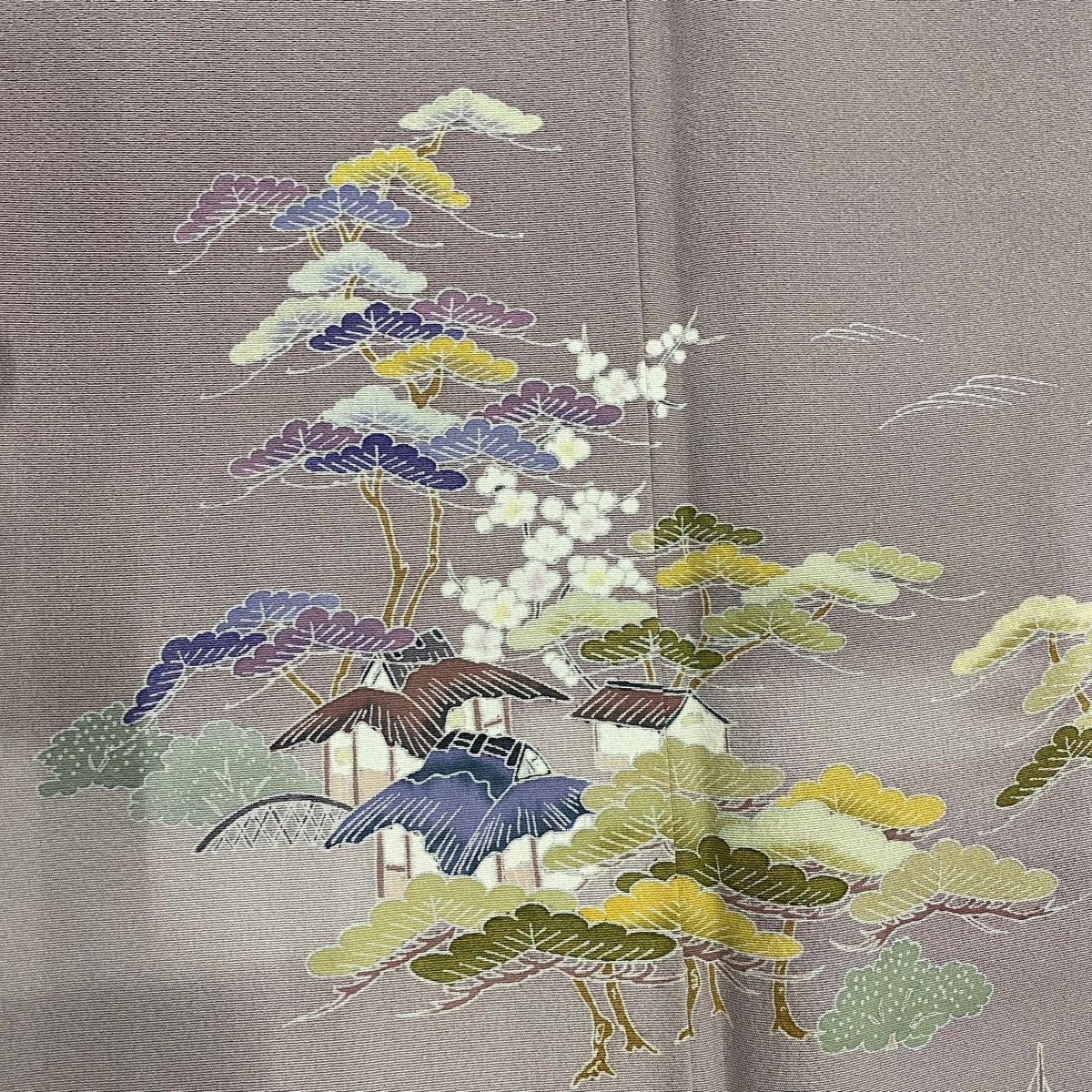 訪問着 美品 秀品 家屋 松竹梅 金通し 金彩 灰紫 袷 166.5cm