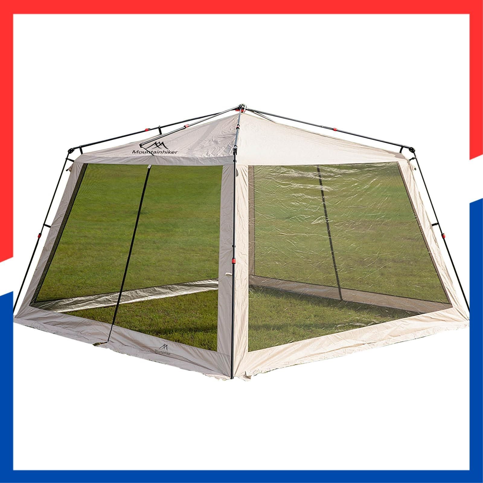 人気商品 蚊帳テント 一式 四面メッシュスクリーンテント 3.3m×3.3m×2.1m｜大型サンシェード｜防虫 通気性 Mountainhiker ワンタッチ設営｜BBQ|キャンプ|庭|アウトドア用 カーキ