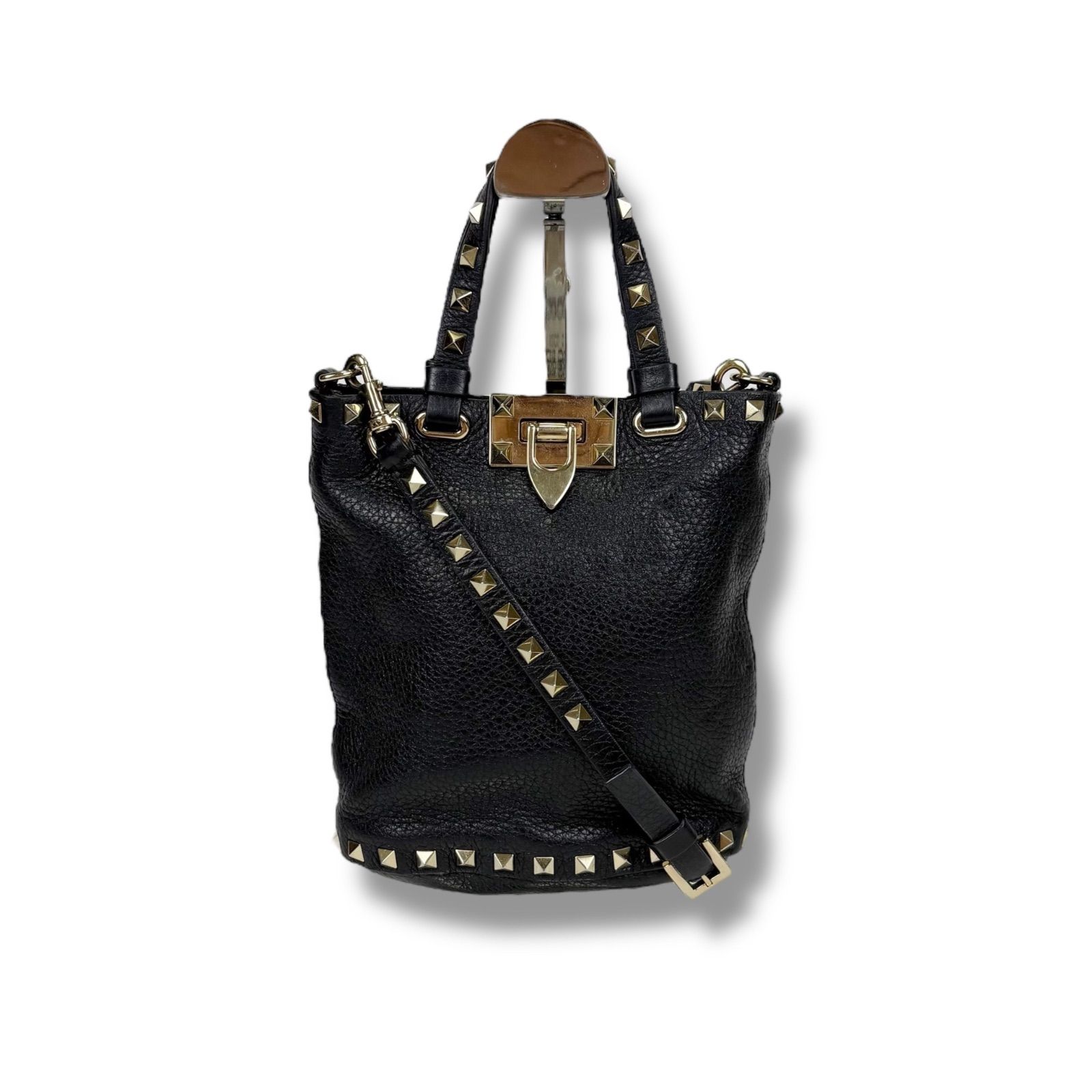 良品✨ヴァレンティノガラヴァーニ ミニボストン ハンドバッグ レザー 黒 Valentino Garavani(ヴァレンティノ・ガラヴァーニ) ショルダー
