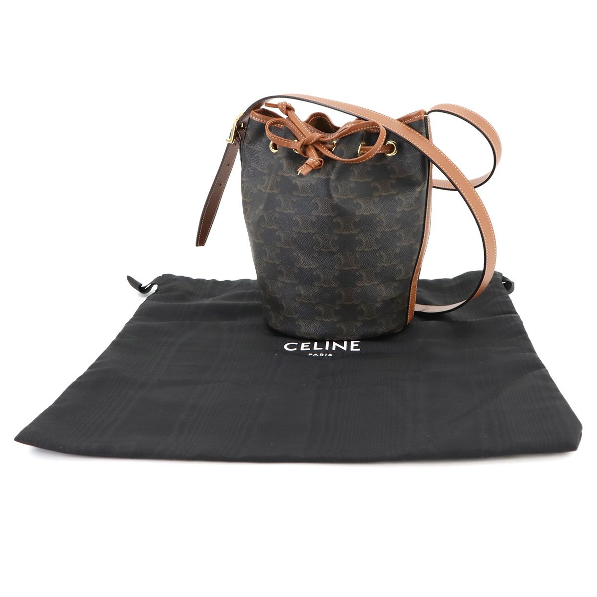 CELINE セリーヌ Triompheドローストリングバケット【新品同様】 CELINE - 新品同様 セリーヌ トリオンフ スモール ドロー