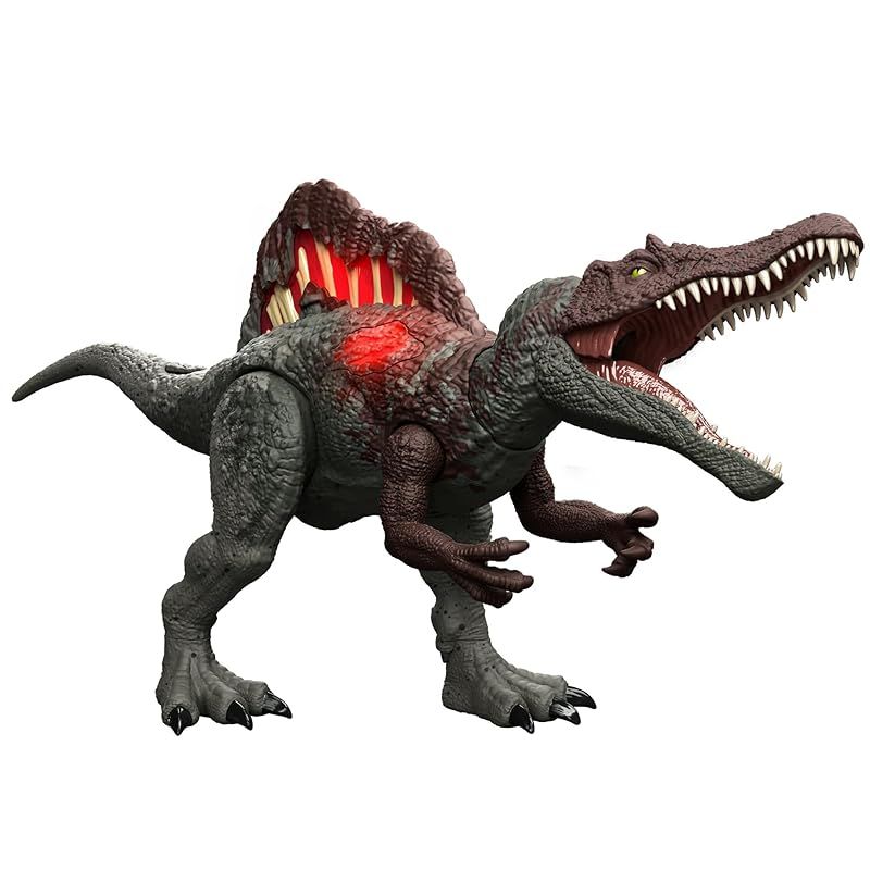マテル ジュラシックワールド JURASSIC WORLD ダメージ ひかる スピノサウルス 子供向けフィギュア 恐竜 おもちゃ 全長 約55cm 4歳から グリーン HXF62