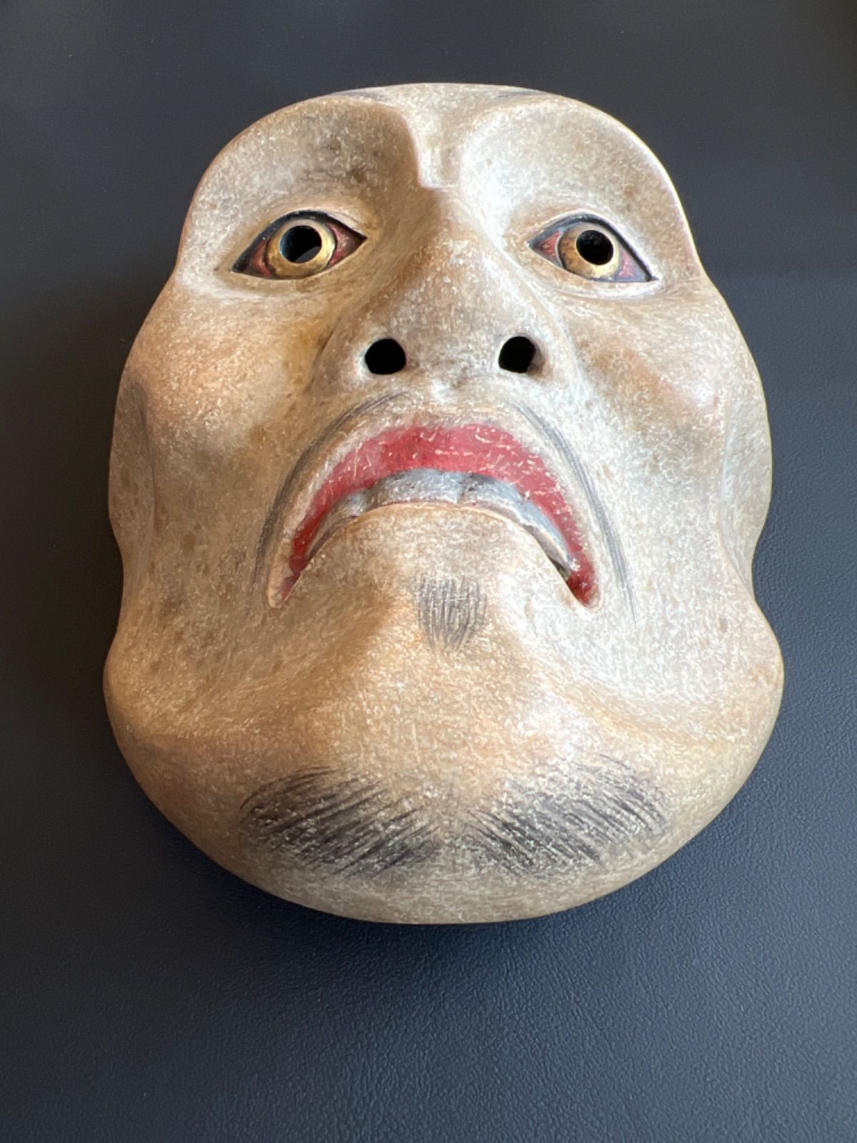 痩男 能面 能面 痩せ男 伝統芸能 木彫 狂言面 お面 日本美術 在銘
