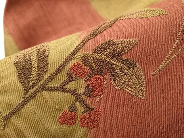 相良刺繍 名古屋帯 正絹 紬 素敵なデザイン 九寸 U-7001 相良刺繍 九寸名古屋帯「つの唐草」 – きものすぎをECサイト