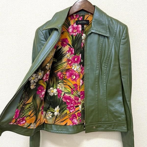 wnc エスカーダ ESCADA ジャケット 36 カーキ系 マルチ 羊革 レザー