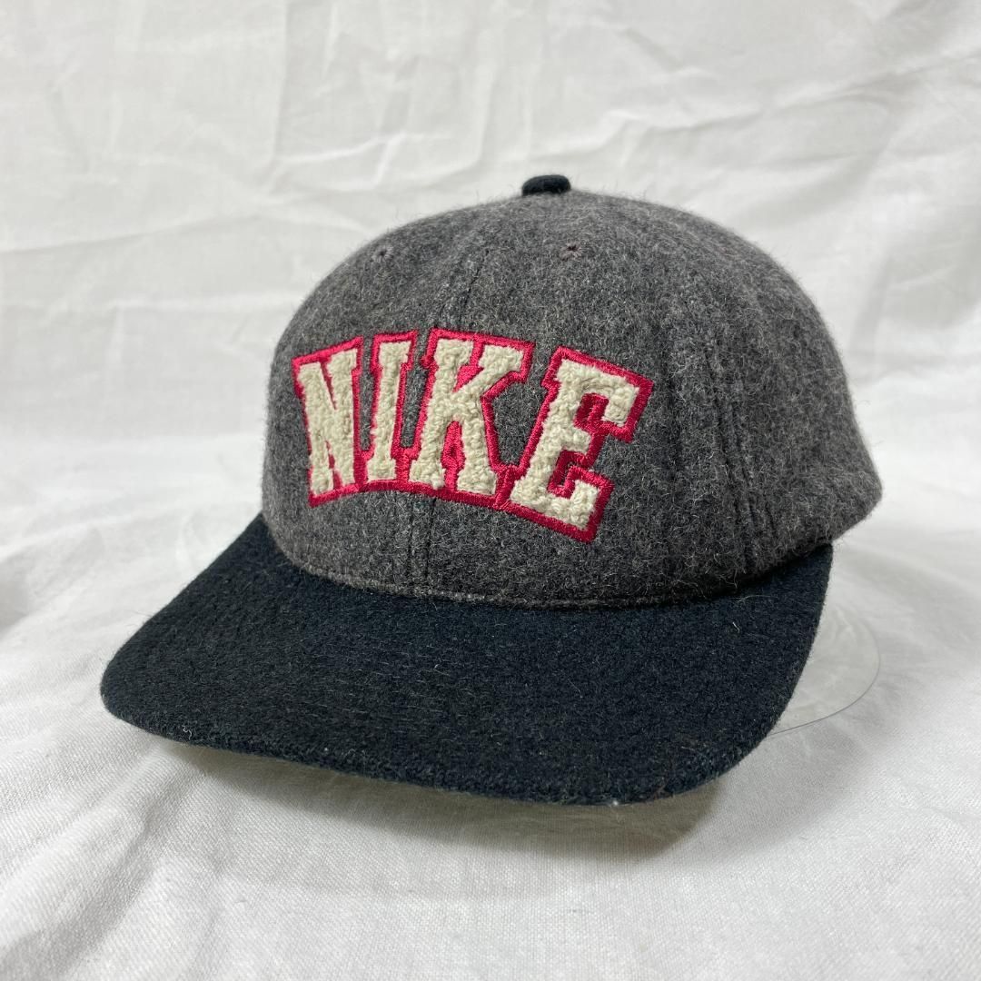 90s USA製 NIKE ビッグロゴ 2トーン 6パネル ウール ローキャップ