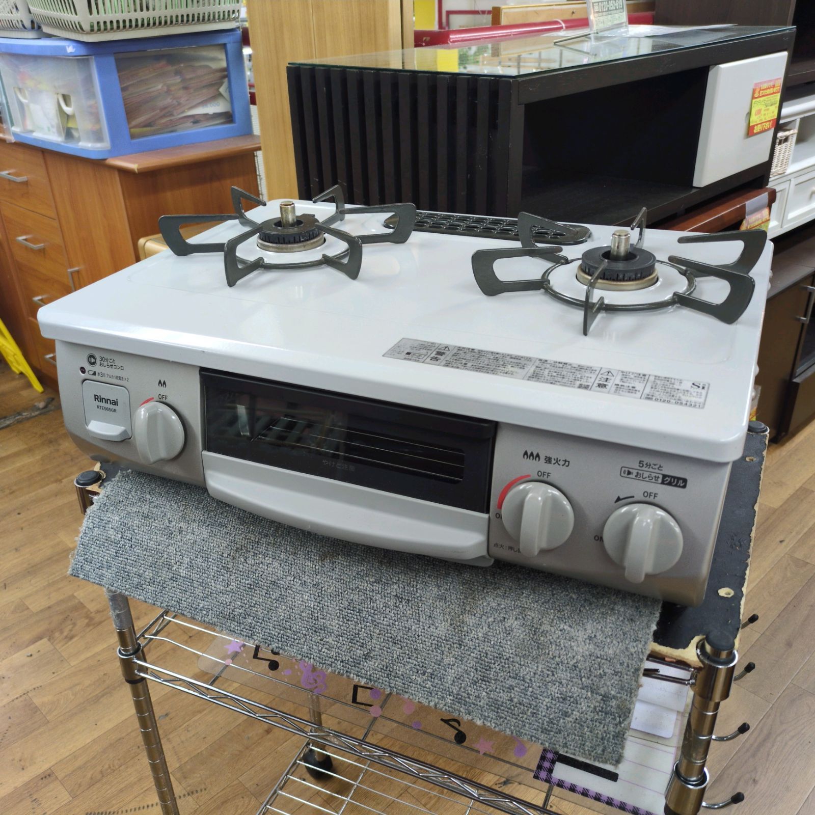 J554 ☆比較的ｷﾚｲ☆Rinnai☆都市ガスコンロ☆水無し片面焼きグリル