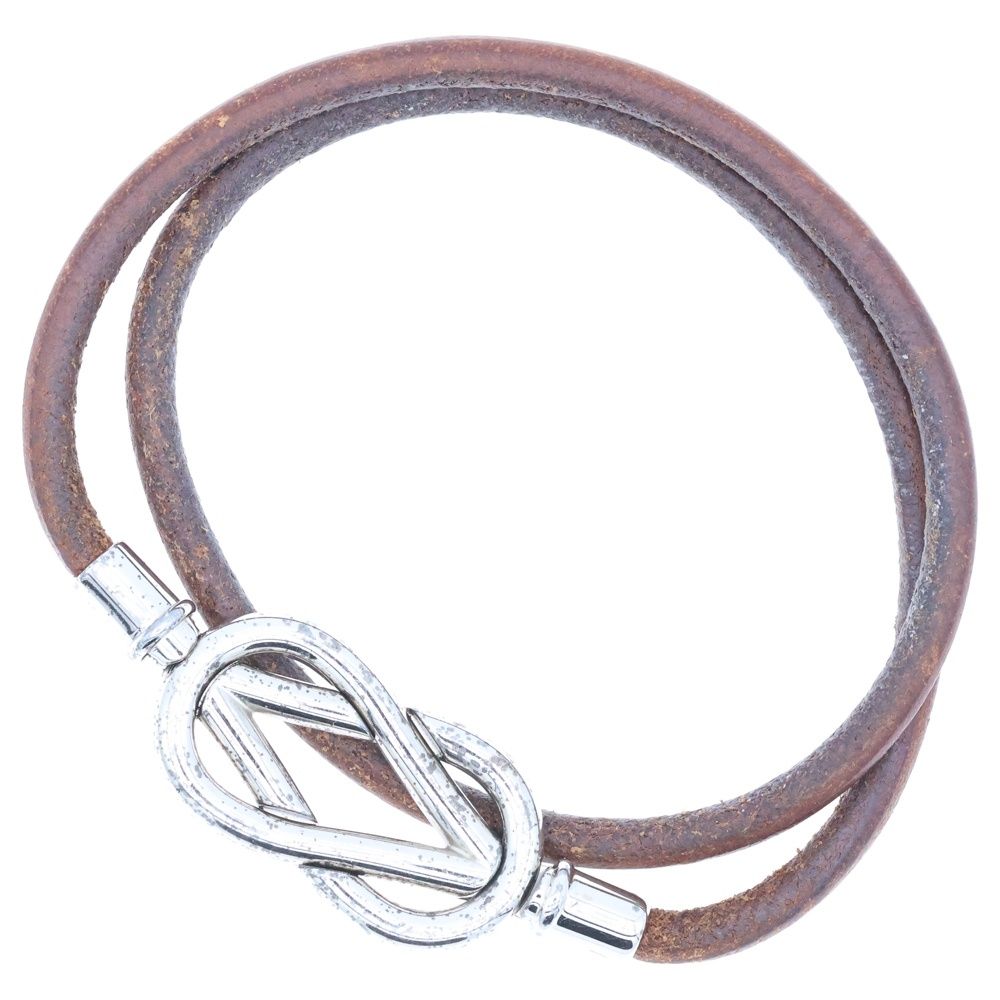 エルメス アタメ シルバー金具 2連ブレスレット チョーカー 箱付き HERMES (エルメス) アタメ 2連 ブレスレット シルバー金具