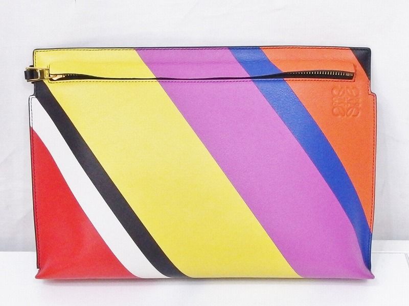 極美品】ロエベ Tポーチ リピートアナグラム クラッチバッグ レザー 白