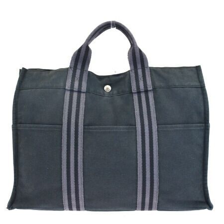 【中古】 エルメス HERMES フールトゥ MM トートバッグ ハンドバッグ ブラック グレー キャンバス 01HC487