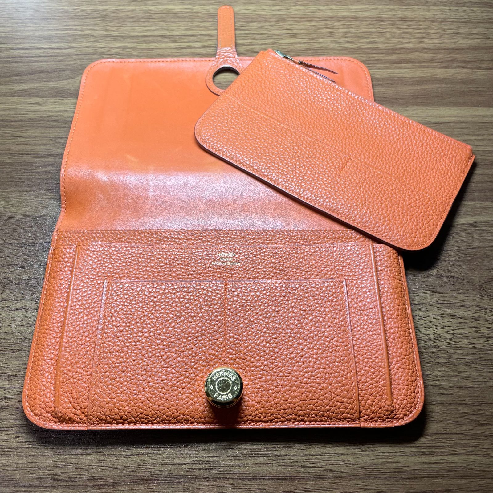 美品☆エルメス HERMES ドゴンデュオGM シルバーロゴ □Q刻 長財布  