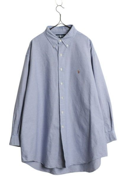 なクーポン配布中! 90s ラルフローレン チェック オックスフォード 長袖 ボタンダウン シャツ メンズ XL ポロ 大きいサイズ ワイシャツ ビジネス BD