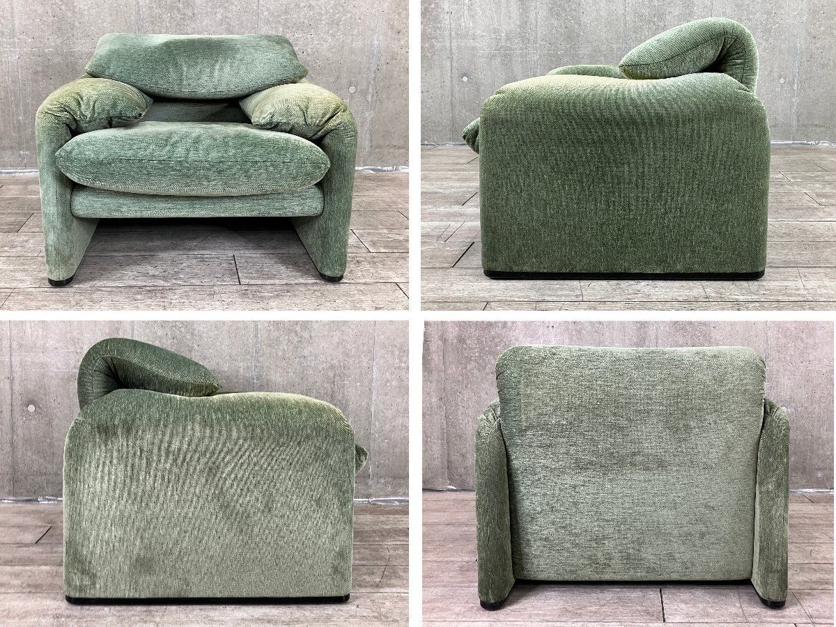 B Cassina|カッシーナ マラルンガ 一人掛けソファ 本革 モスグリーン ヴィコ マジストレッティ