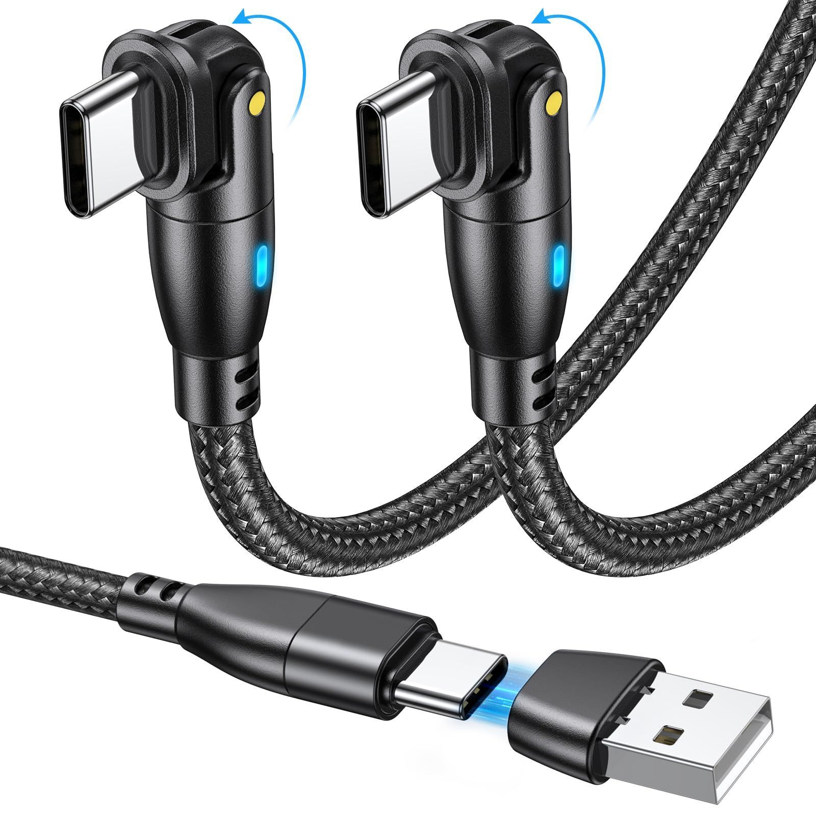 PD100W USB Type C ケーブル Ｌ字型 180°回転可【1m+2m・2本セット】USB-A/USB-C to USB-C/Type-C  3A急速充電 高速データ転送 タイプc 充電ケーブル AndroidなどType C機種対 メルカリ