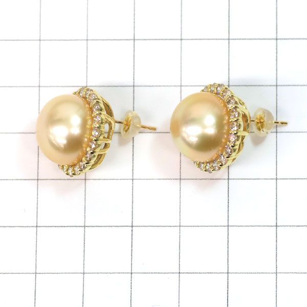K18YG ゴールデンパール ダイヤモンド ピアス 径約 10.6mm D0.28ct