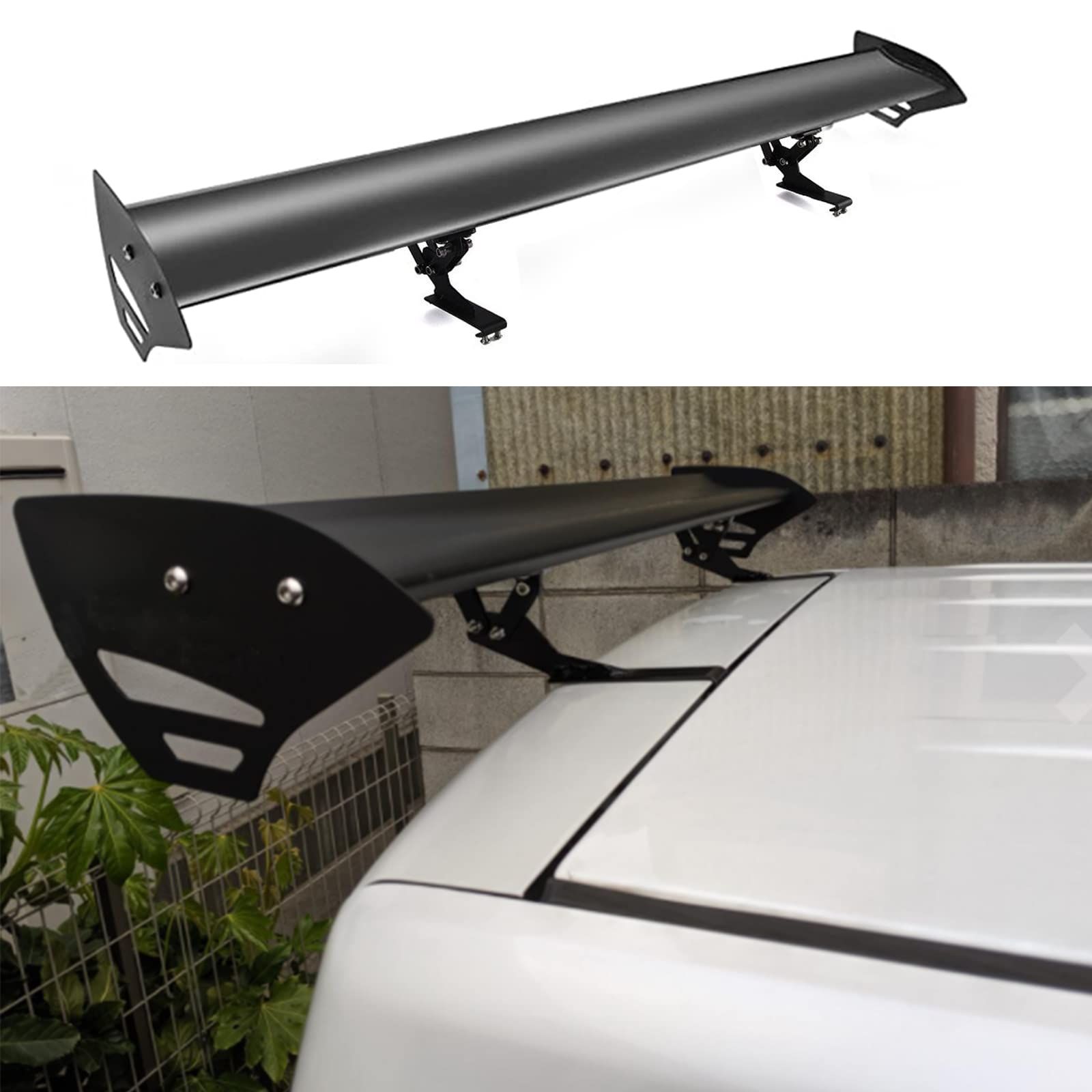 VEHSUN リアウイング 長さ112cm ハッチバック汎用 リアスポイラー GT ウイング スポイラー 穴開け不要 ルーフスポイラー アジャスタブル トランクスポイラー ウイングスポイラー 調整 レーシング エアロパーツ アルミ製 黒 ブラック