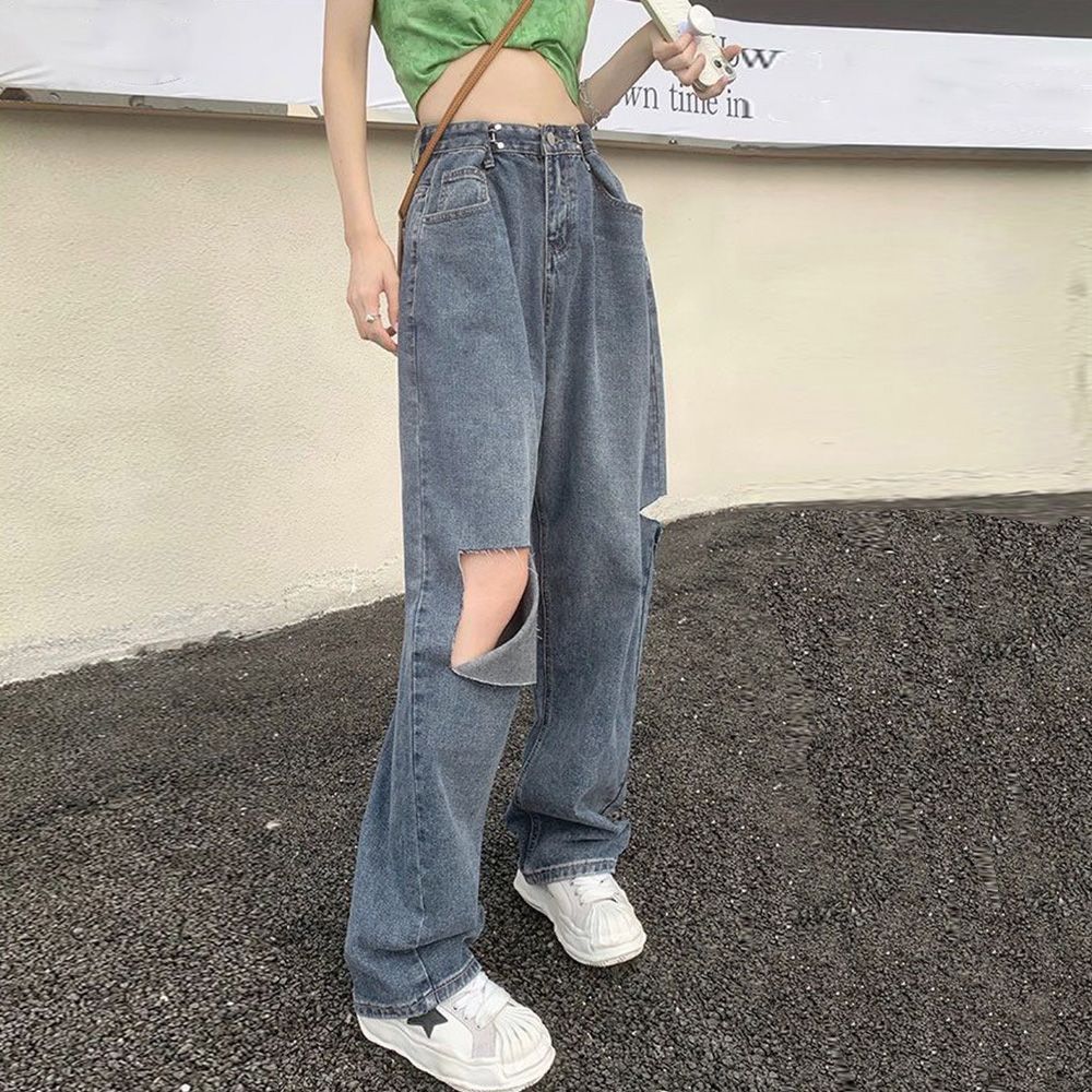 デニム Gパン ダメージ加工 配色 ストレートパンツ カジュアル ジーンズ デニム デニムパンツ ダメージ加工 パンツ レディース