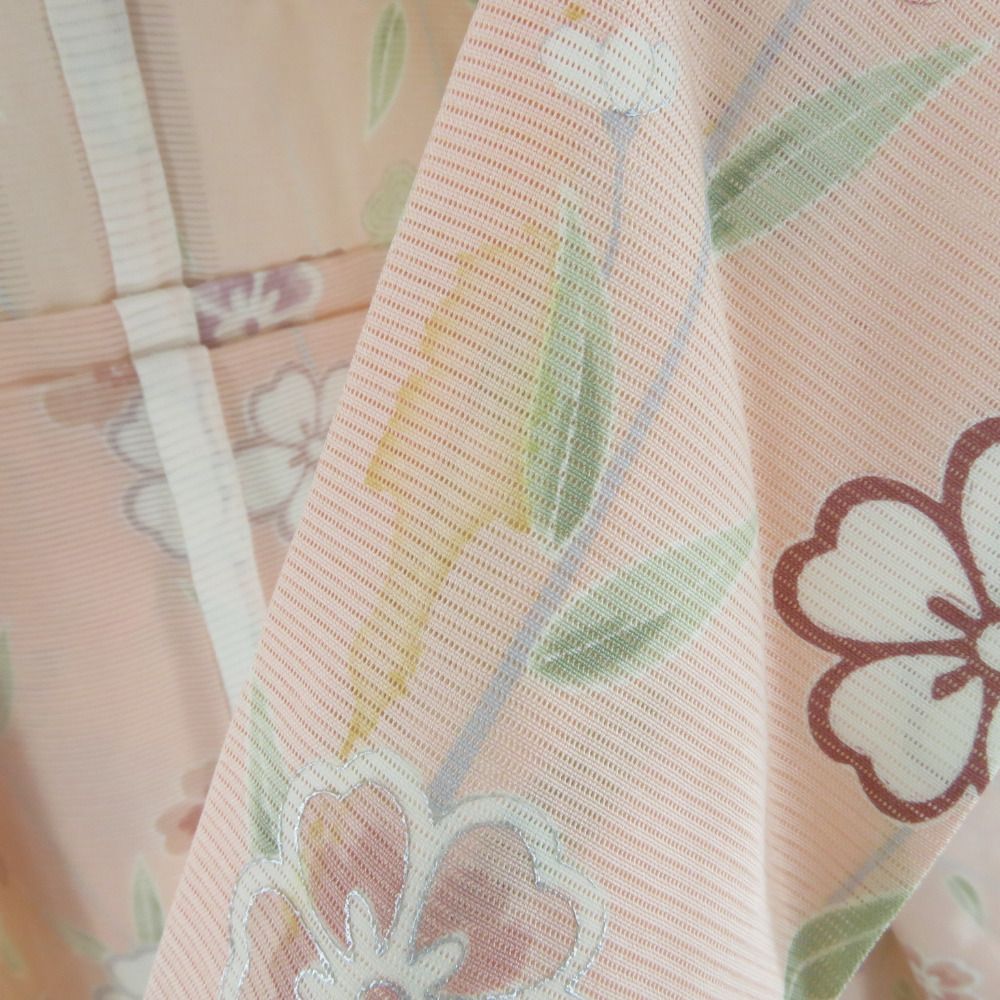 子供着物 夏用 絽 正絹 女の子用 四つ身 襦袢セット サーモンピンク 桜